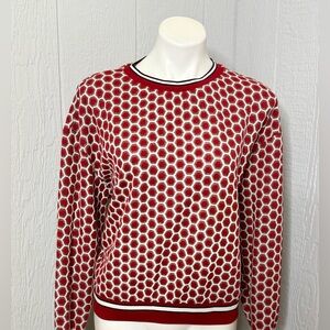 Elegant Red and White Women's Patterned Jersey Top